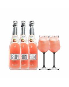 Pachet Bellini Canella Aperitiv 3 X 0.75L  2 Pahare cu Picior Transparente