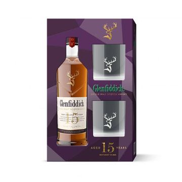 Glenfiddich 15YO Single Malt 0.7L 2 Pahare
