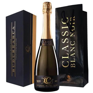 Budureasca Vin Spumant Classic Blanc Noir Extra Brut 2014 0.75L + Gift box  și plasa cadou