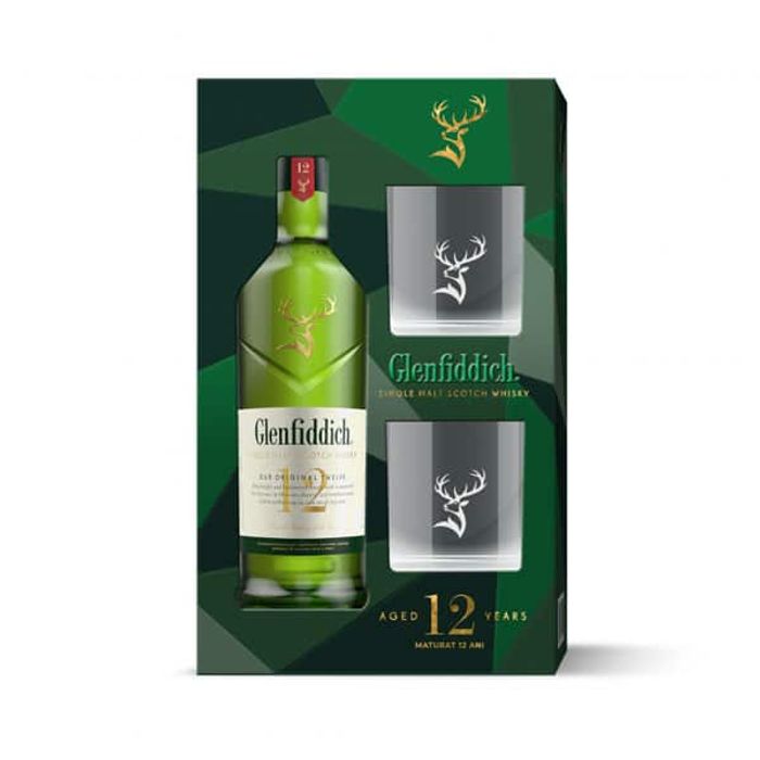 Glenfiddich 12YO Single Malt Whisky 0.7L 2 Pahare