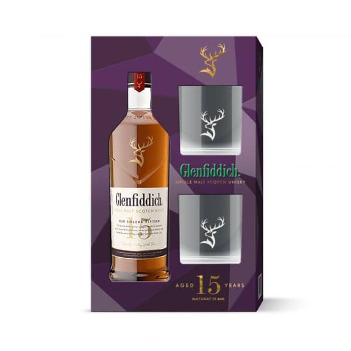 Glenfiddich 15YO Single Malt 0.7L 2 Pahare
