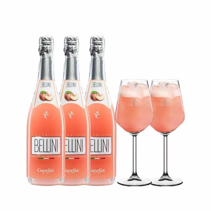 Pachet Bellini Canella Aperitiv 3 X 0.75L  2 Pahare cu Picior Transparente