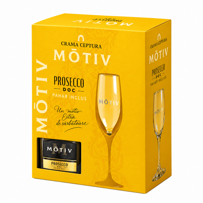 Motiv Prosecco DOC Extra Dry cutie cu pahar cadou 0.75L