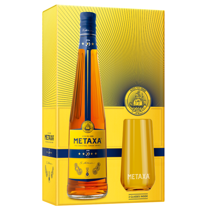 Metaxa Brandy 5 Stele 0.7L 2 Pahare