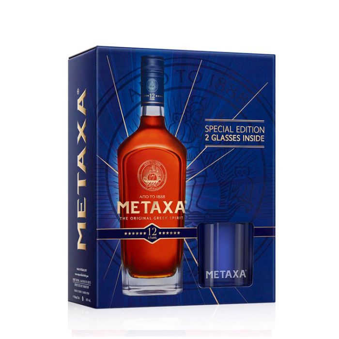 Metaxa Brandy 12 Stele 0.7L 2 Pahare